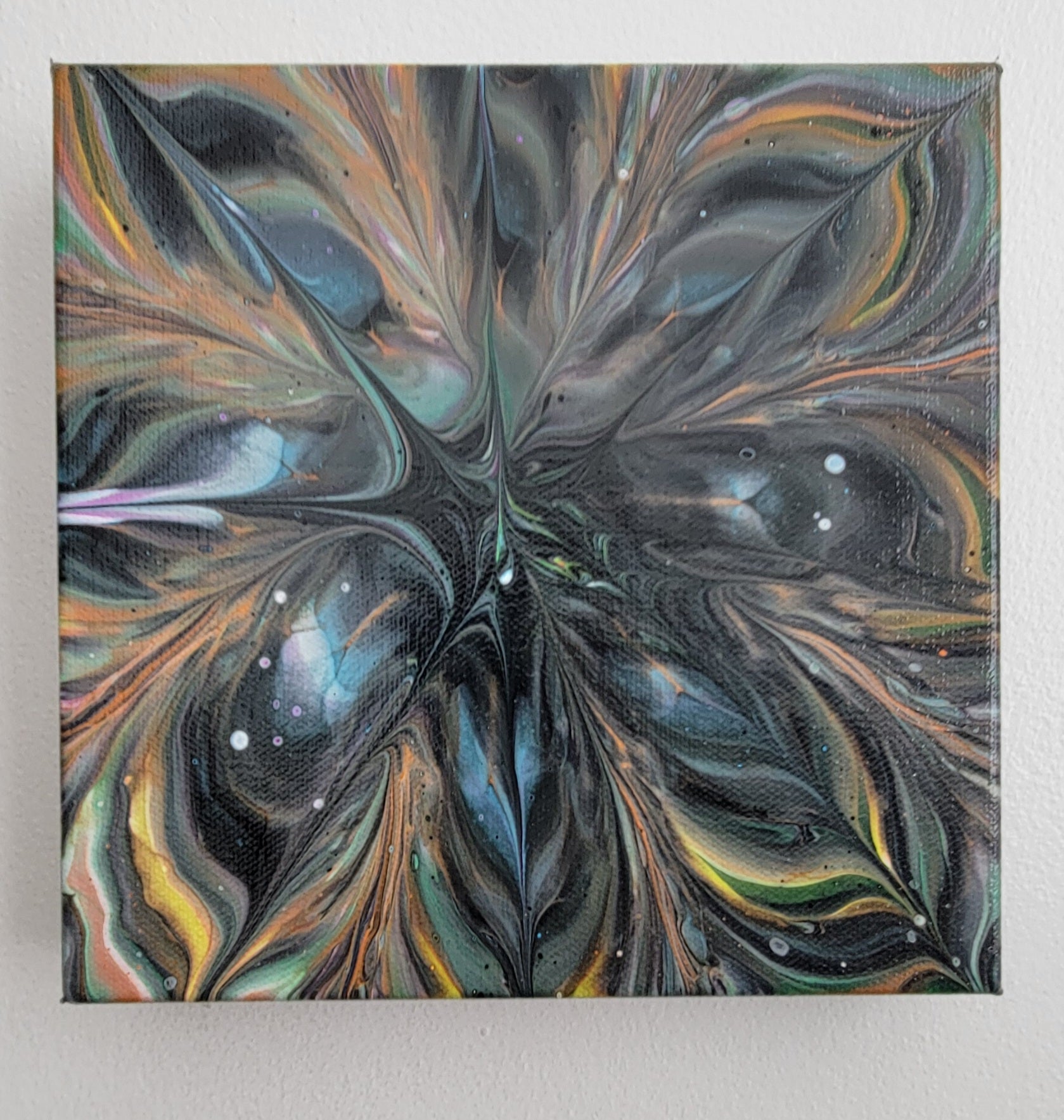 "Night Orchid" 8x8" Original Acrylic Pour on Canvas