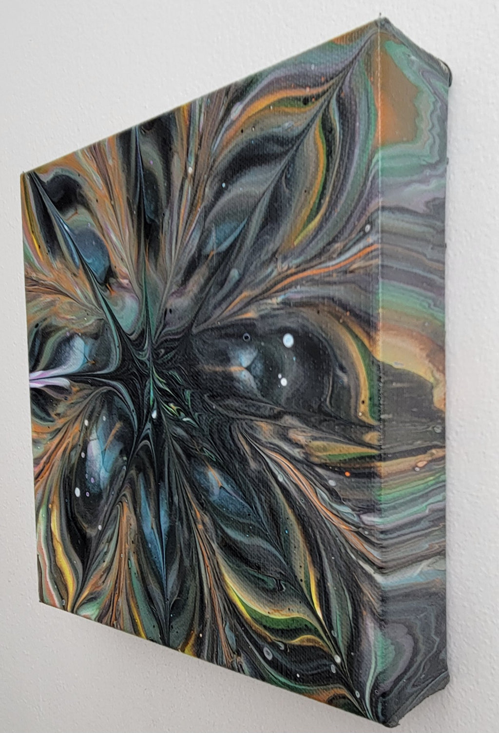 "Night Orchid" 8x8" Original Acrylic Pour on Canvas