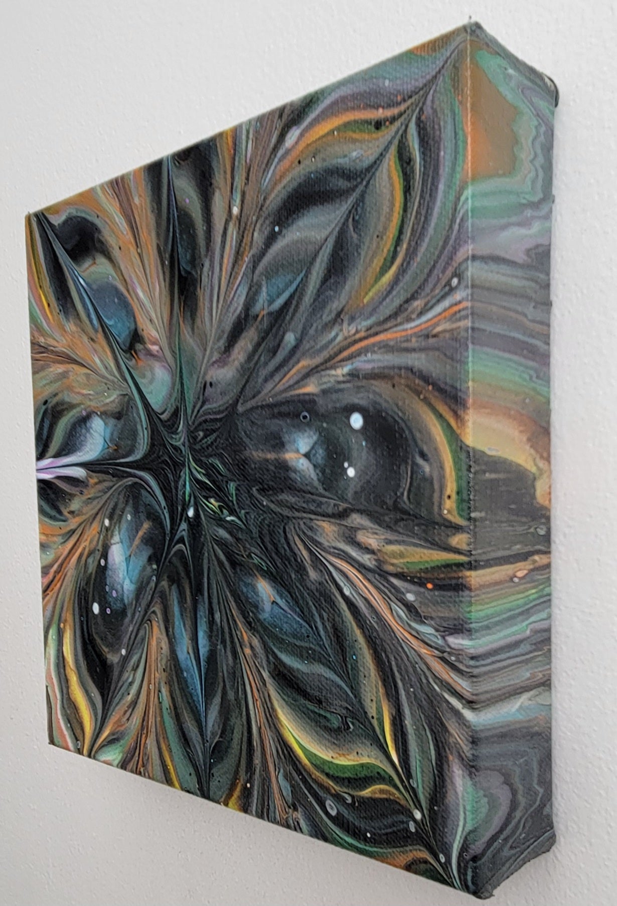 "Night Orchid" 8x8" Original Acrylic Pour on Canvas
