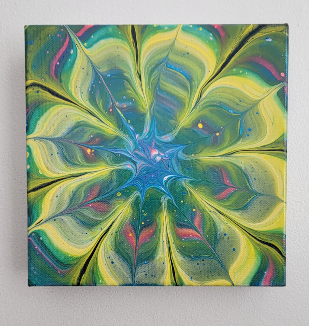 "Unfolding Grace" 8x8" Original Acrylic Paint Pour on Canvas
