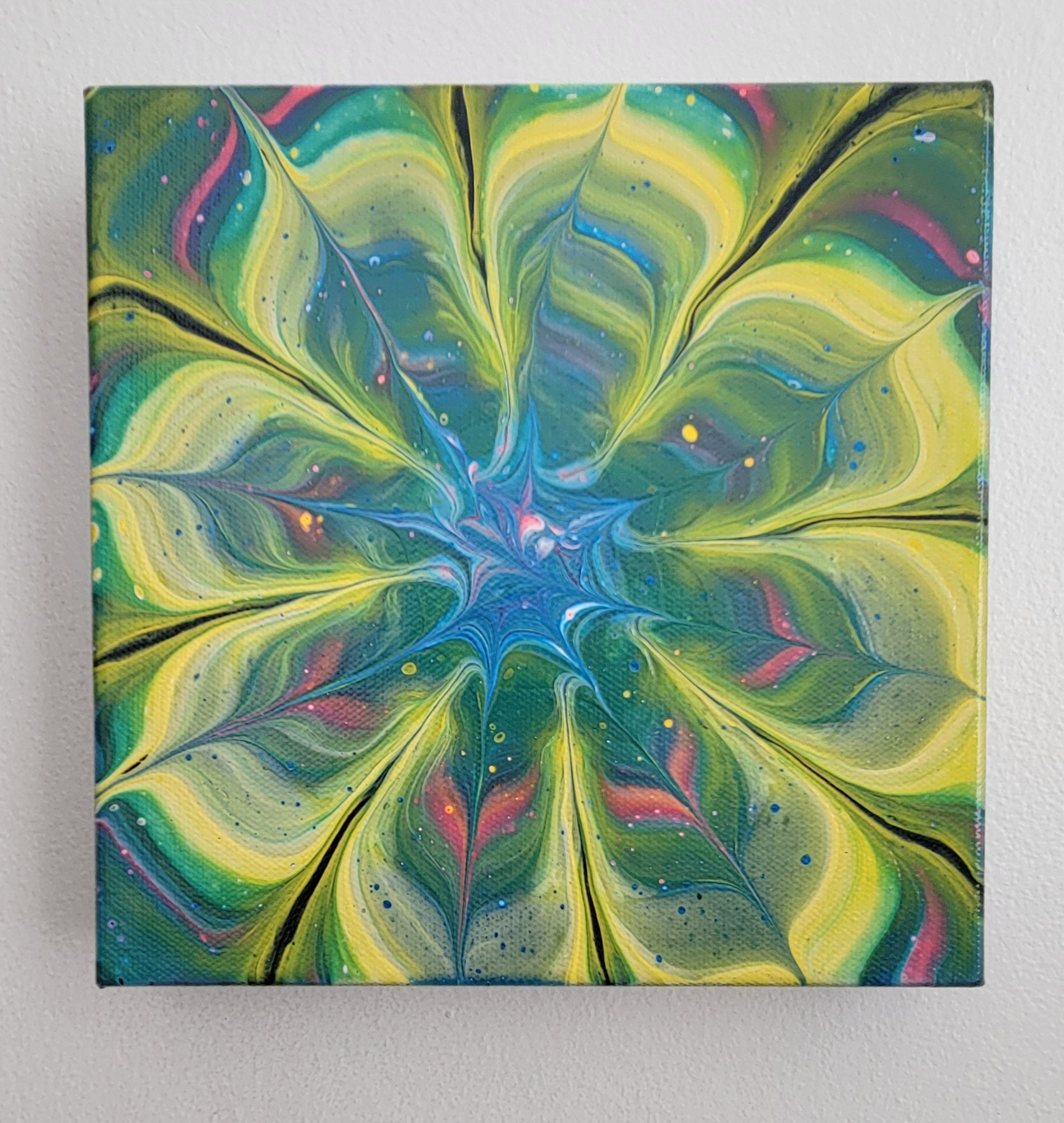 "Unfolding Grace" 8x8" Original Acrylic Paint Pour on Canvas
