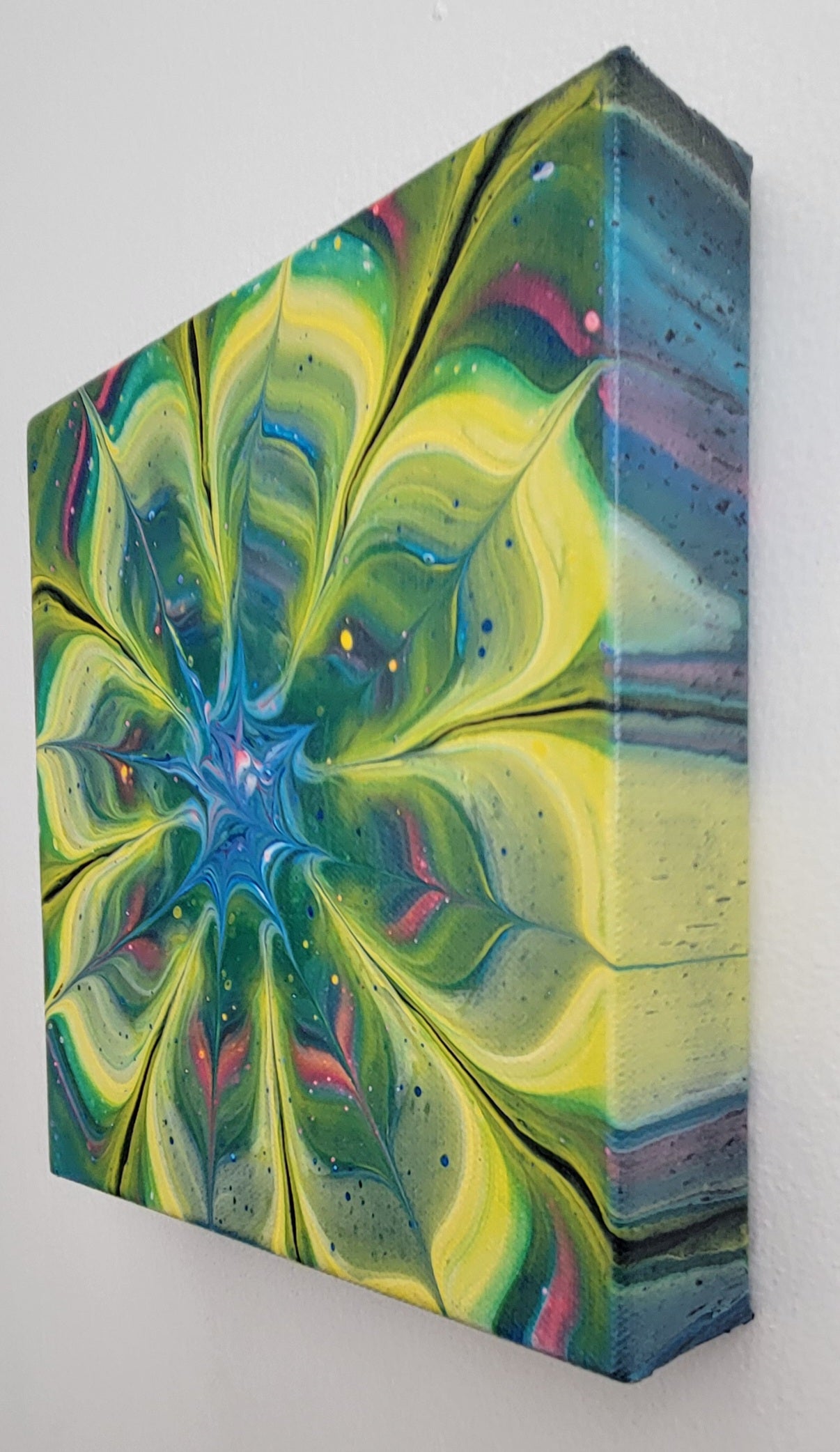 "Unfolding Grace" 8x8" Original Acrylic Paint Pour on Canvas