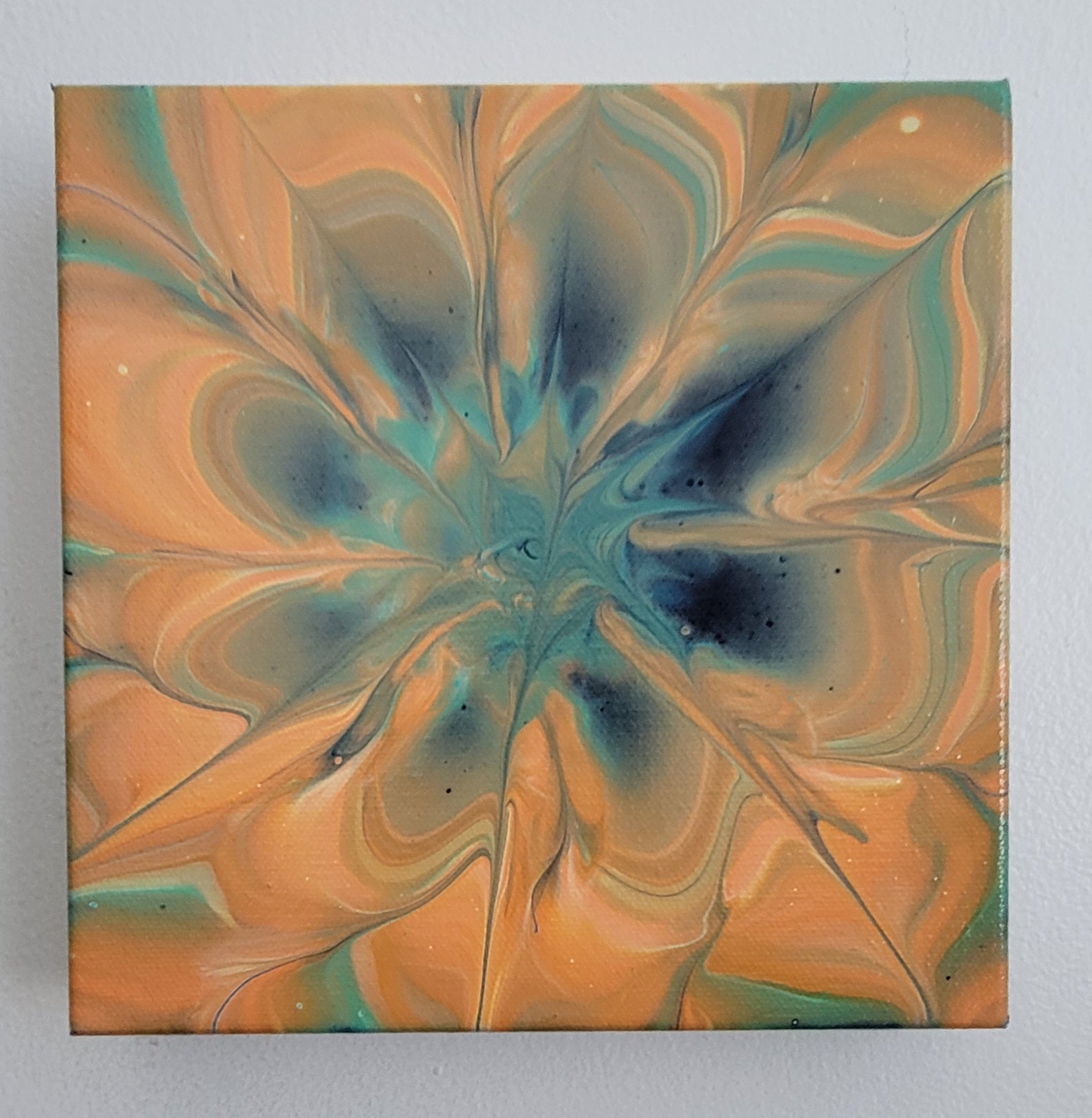 "Blooming in the Undertow" 8x8" Original Acrylic Pour on Canvas