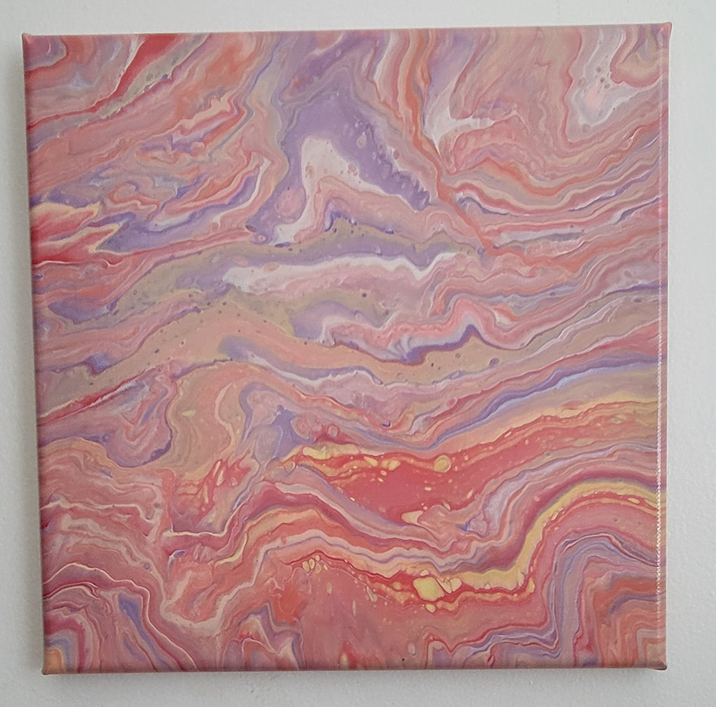 "Rosy Currents" 12x12" Original Acrylic Pour on Canvas