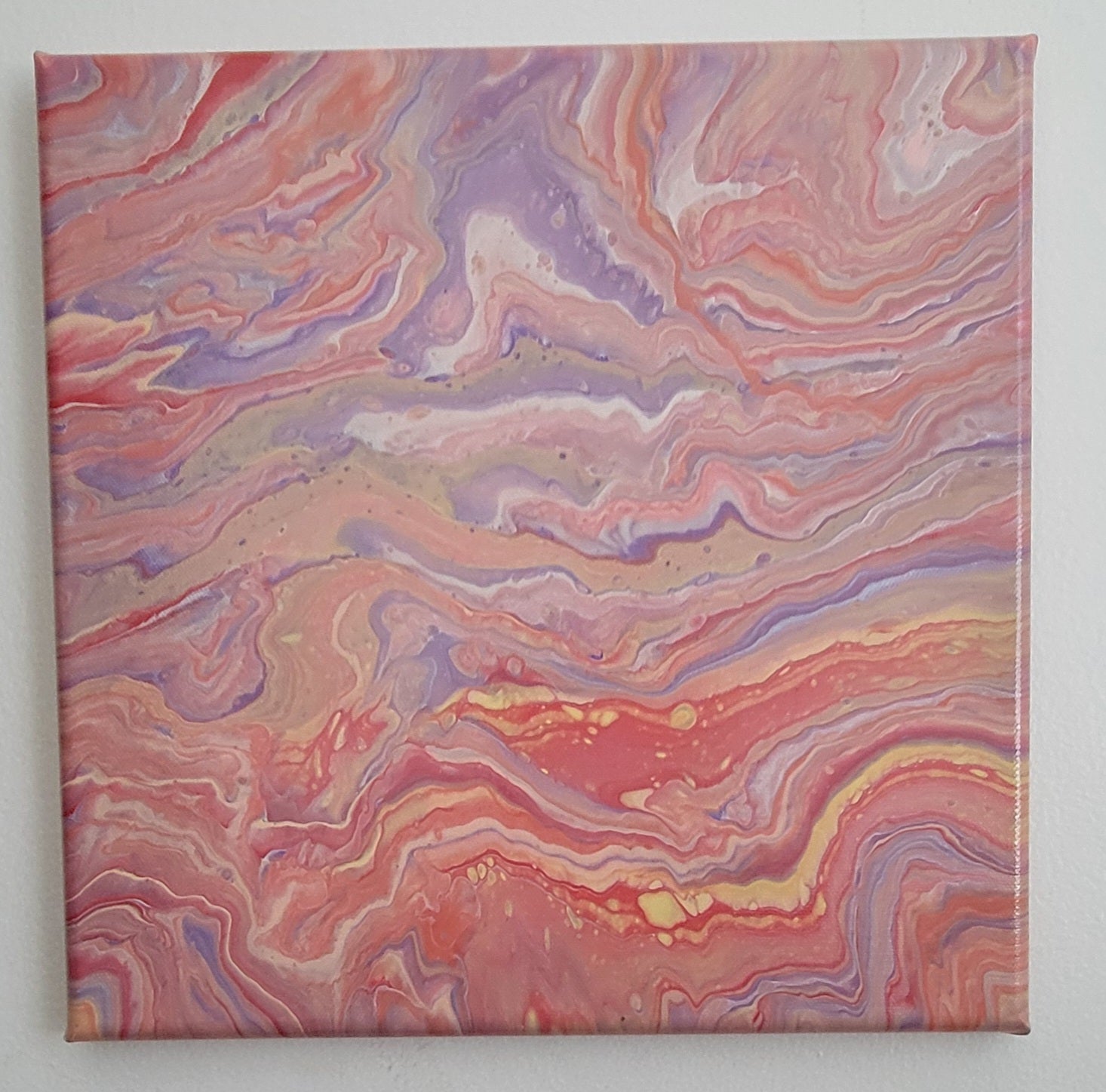 "Rosy Currents" 12x12" Original Acrylic Pour on Canvas