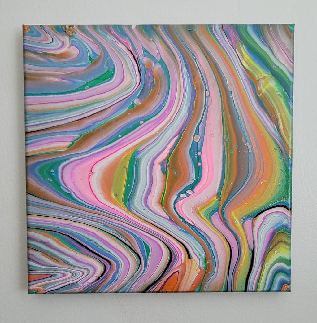 "Rainbow in Motion" 12x12" Original Acrylic Pour on Canvas