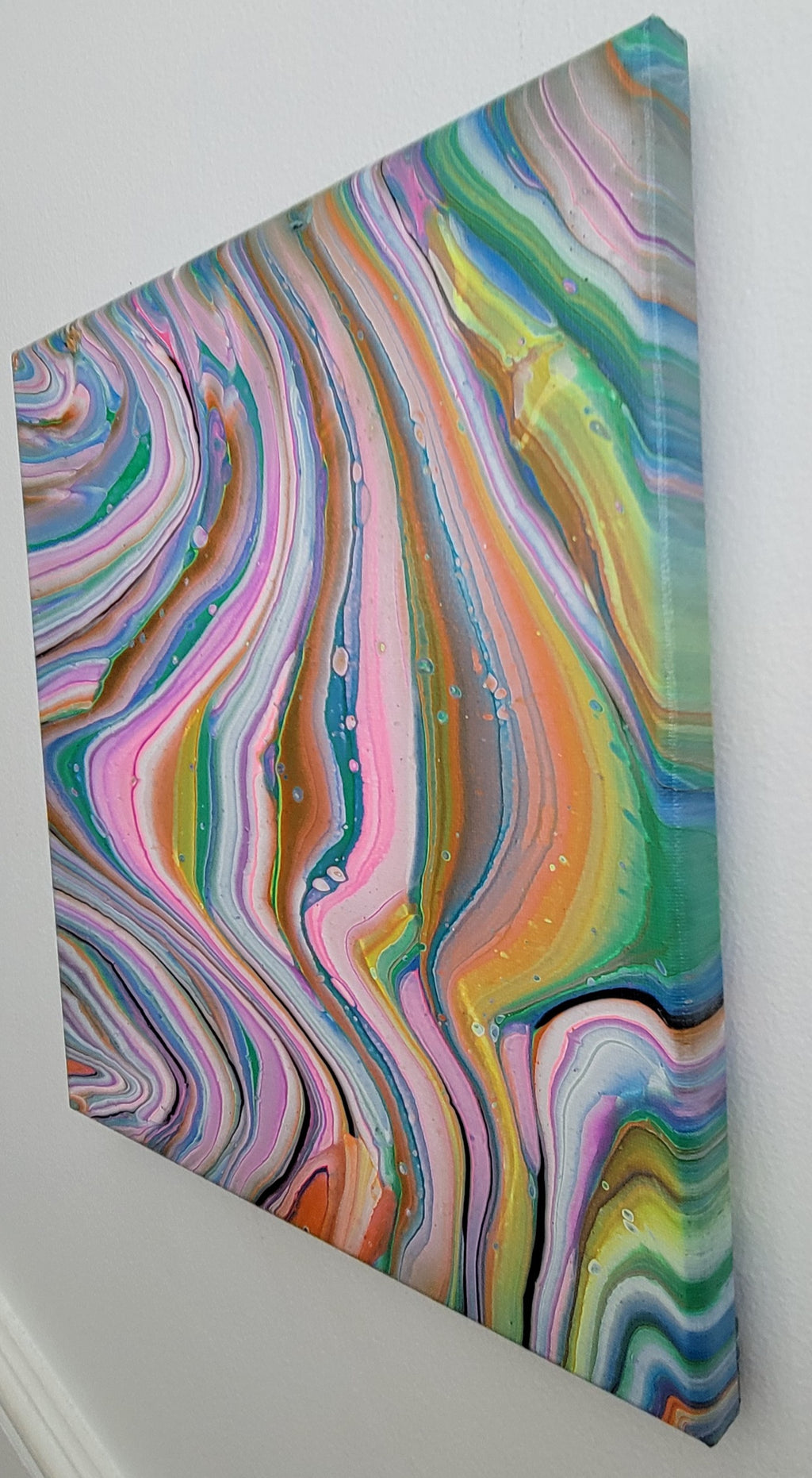 "Rainbow in Motion" 12x12" Original Acrylic Pour on Canvas