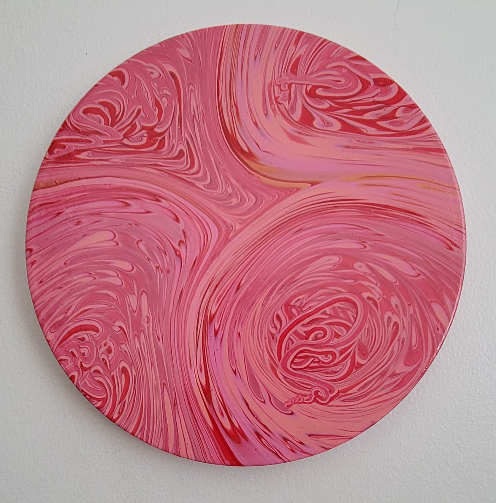 "Blush in Motion" 10" Round Original Acrylic Pour on Canvas