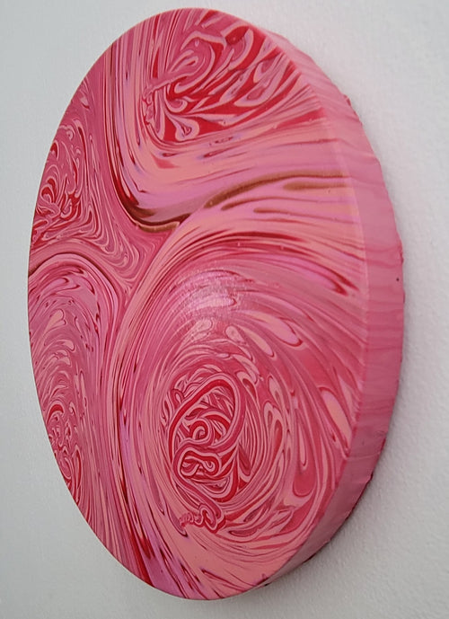 "Blush in Motion" 10" Round Original Acrylic Pour on Canvas