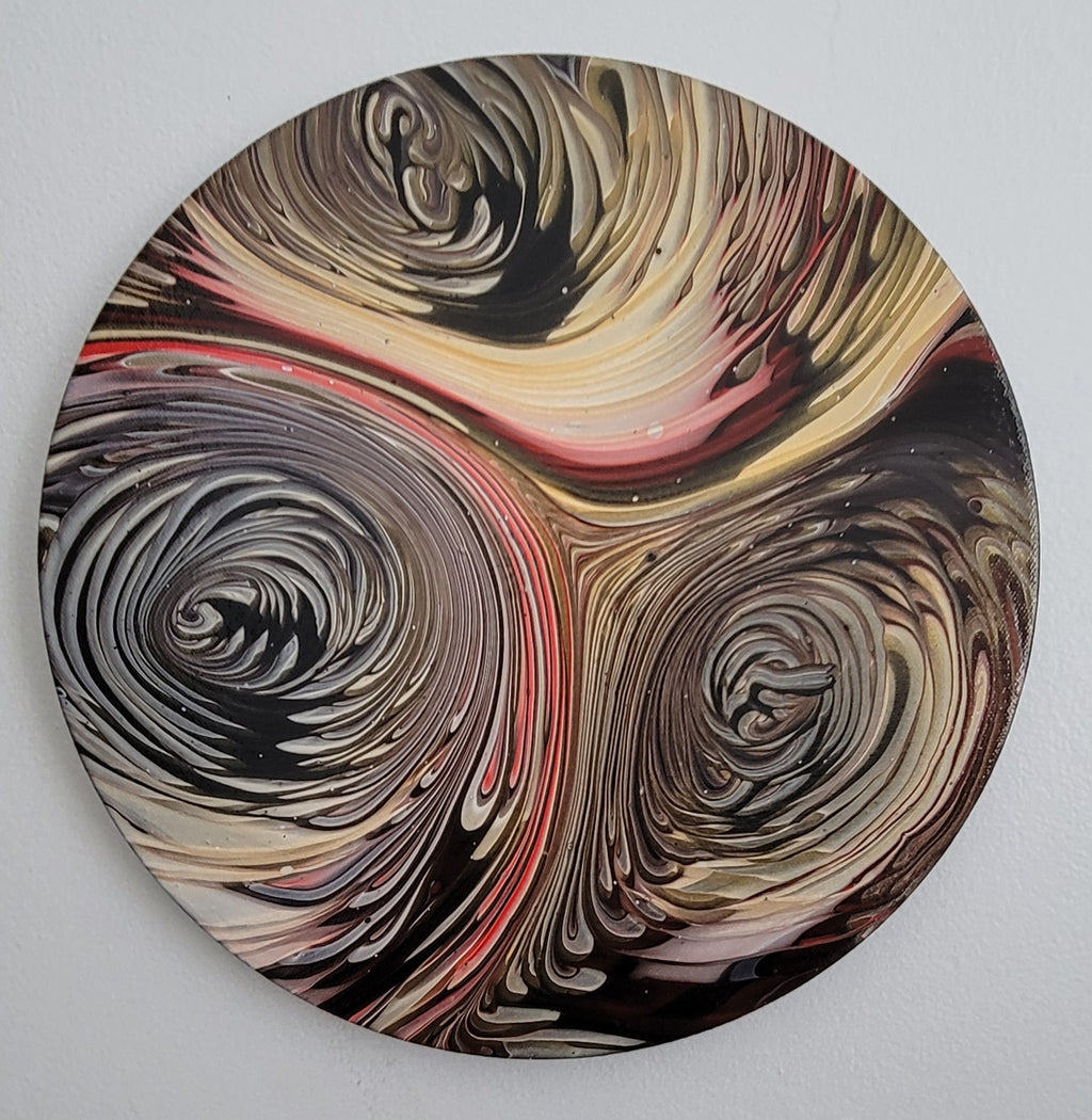 "Sunlit Canopy Flow" 12" Round Original Acrylic Pour On Canvas