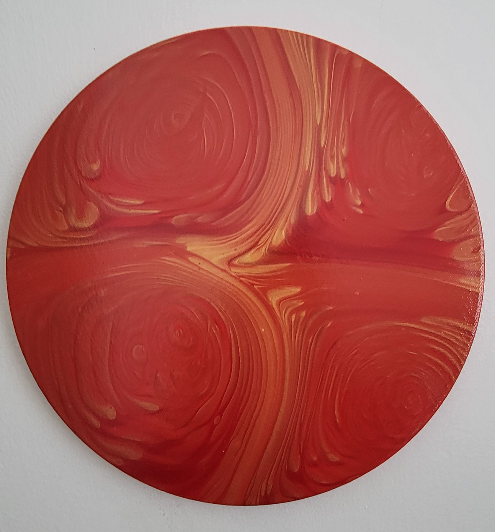 "Heatwave Whirl" 12" Round Original Acrylic Pour on Canvas