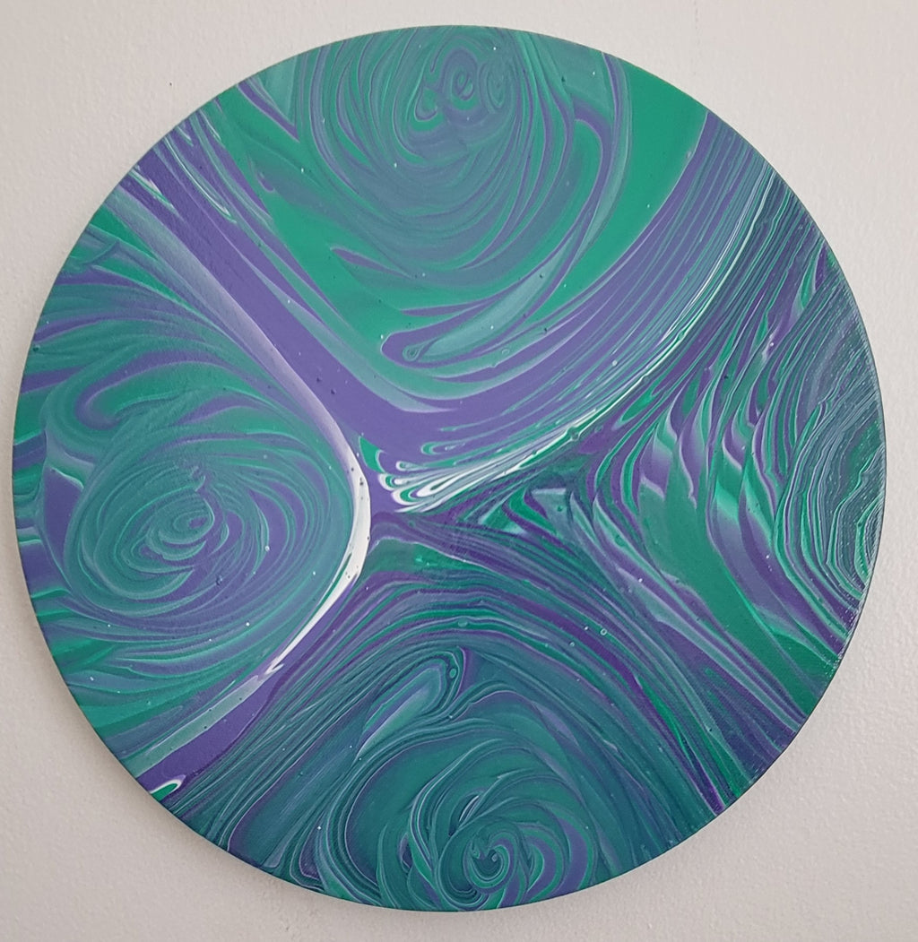 "Enchanted Flow" 12" Round Original Acrylic Pour on Canvas