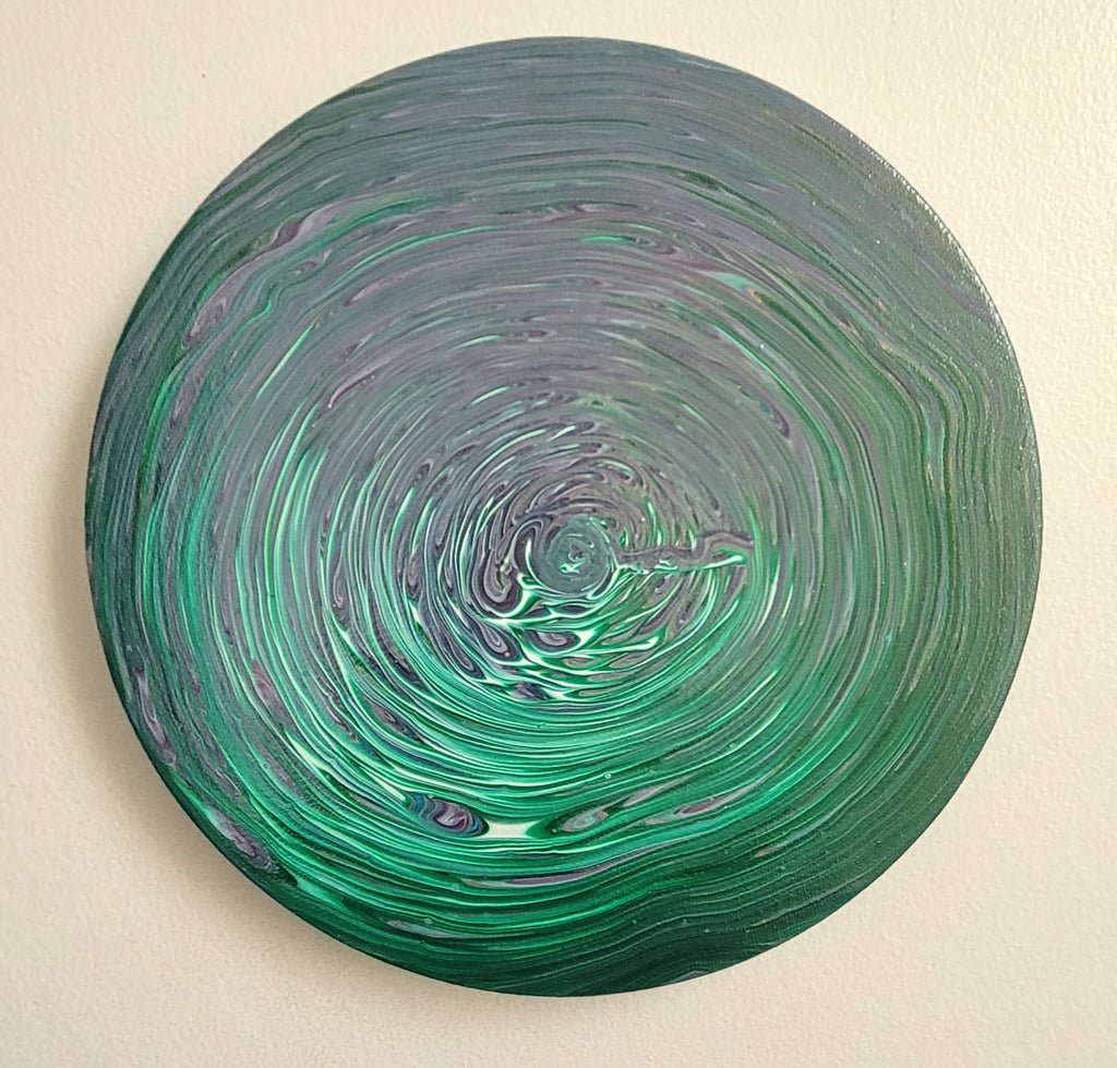 "Into the Quiet Vortex" 10" Round Original Acrylic Pour on Canvas