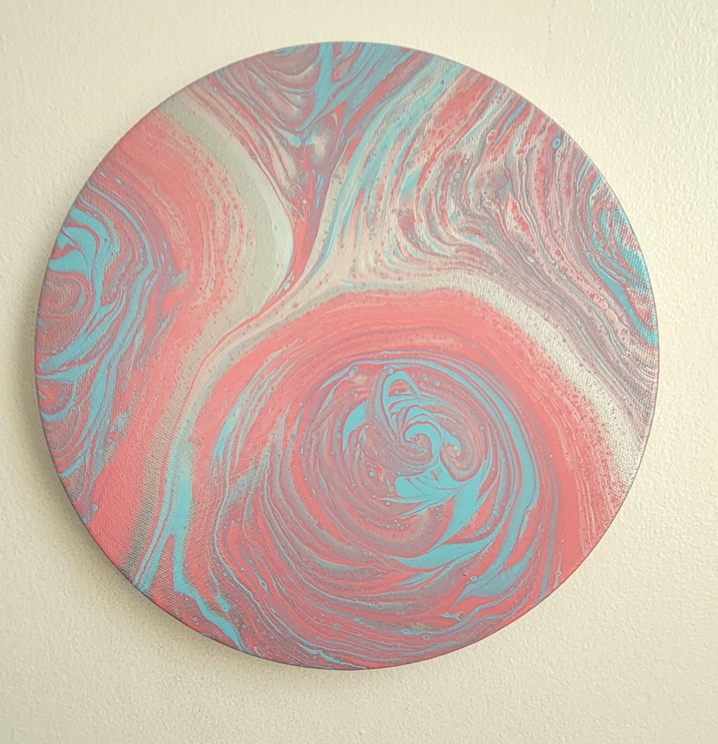 "Waves of Becoming" 10" Round Original Acrylic Pour on Canvas