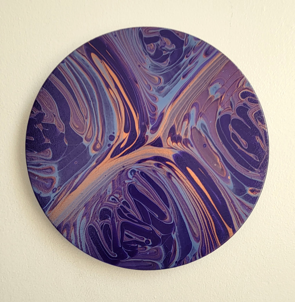 "Vivid Horizon" 10" Round Original Acrylic Pour on Canvas