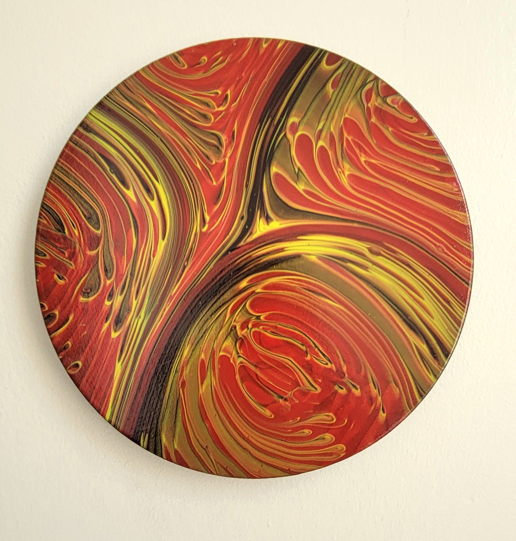 "Maryland in Motion" 10" Round Original Acrylic Pour on Canvas