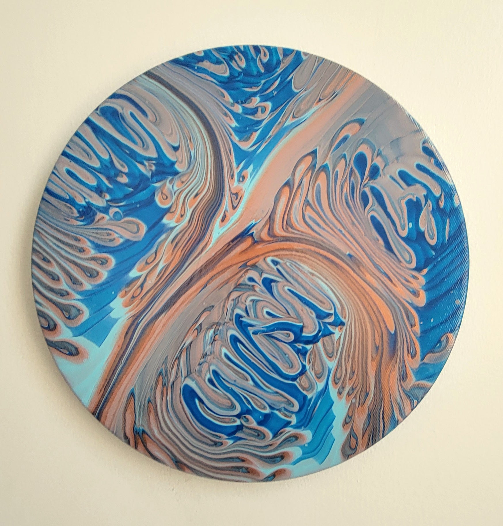 "Copper Tide" 12" Round Original Acrylic Pour on Canvas