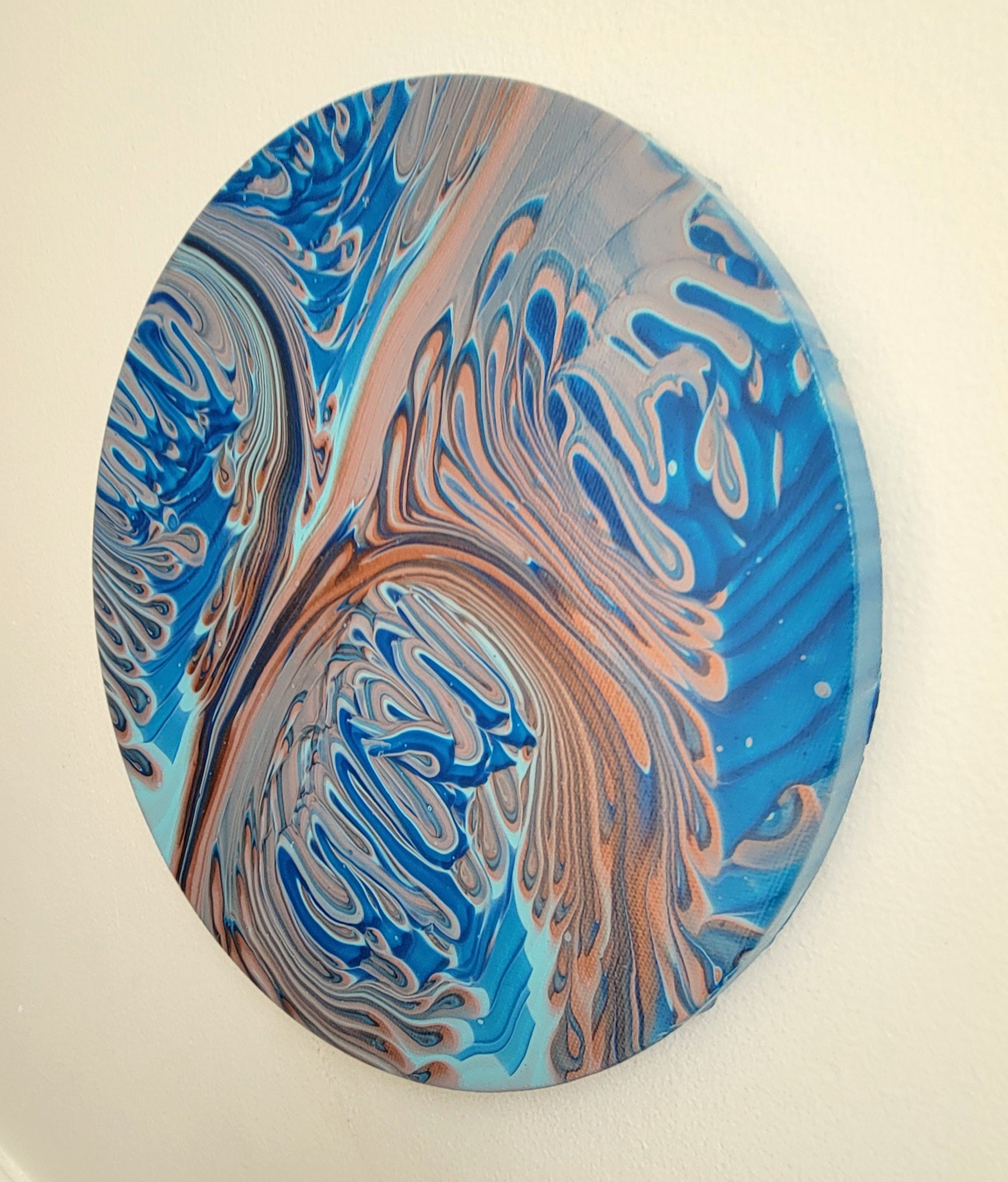 "Copper Tide" 12" Round Original Acrylic Pour on Canvas