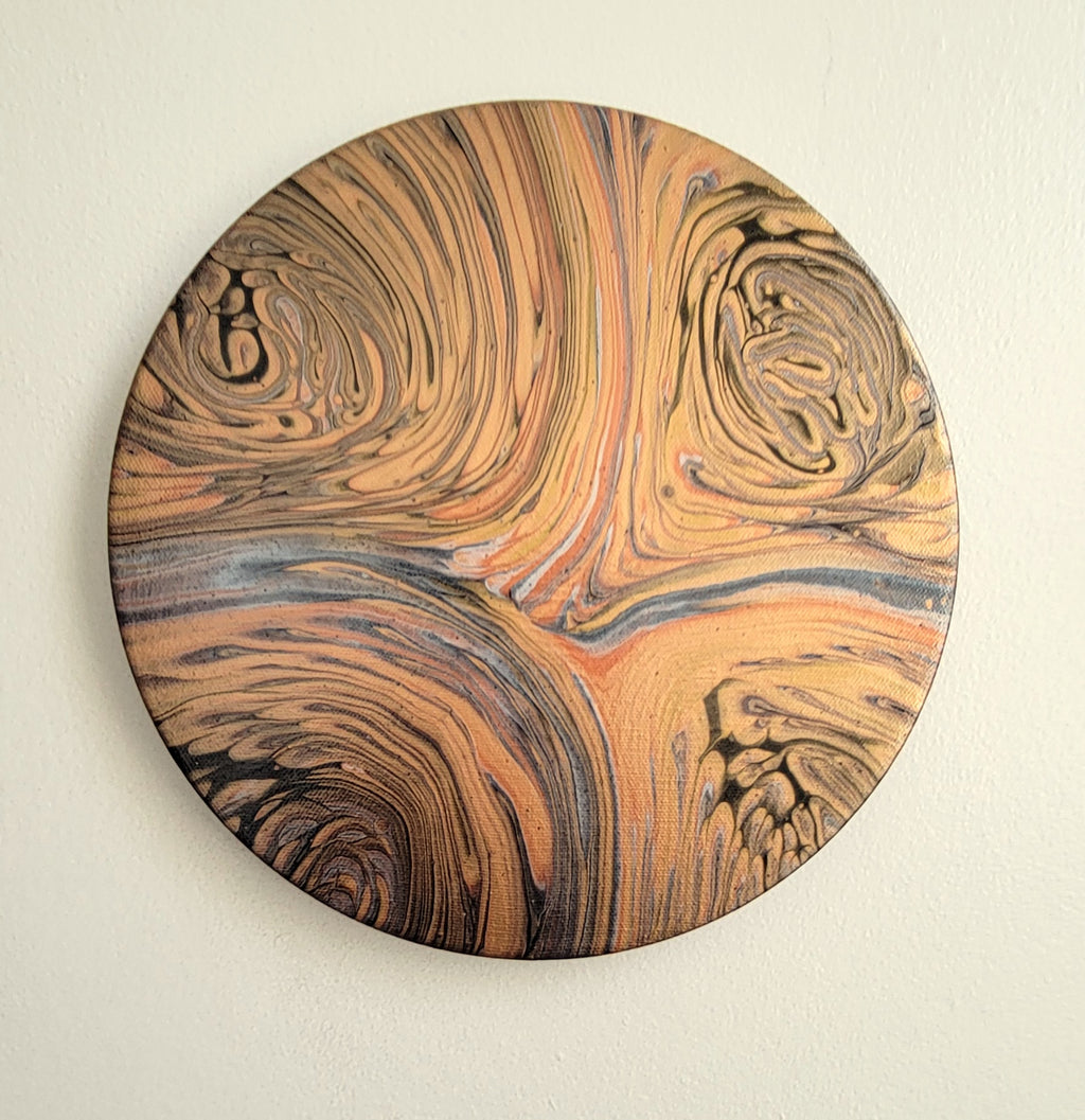 "Earthbound Spiral" 10" Round Original Acrylic Pour on Canvas