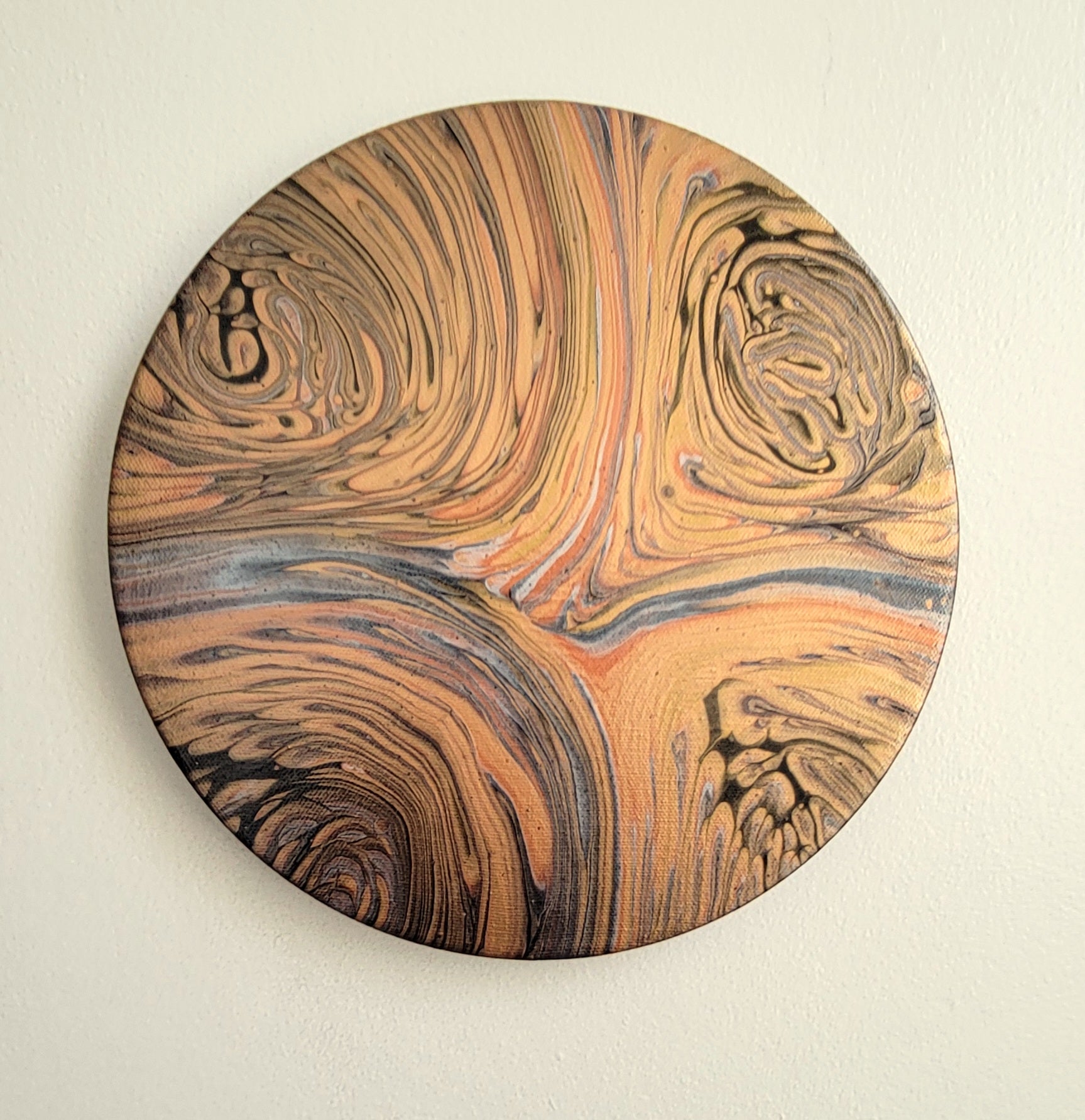 "Earthbound Spiral" 10" Round Original Acrylic Pour on Canvas