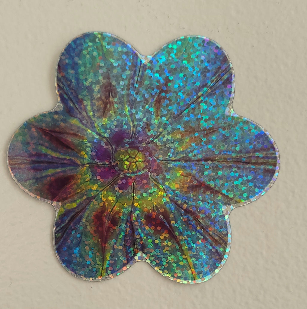 "Holographic Bloom" Flower glitter 3" waterproof vinyl stickers