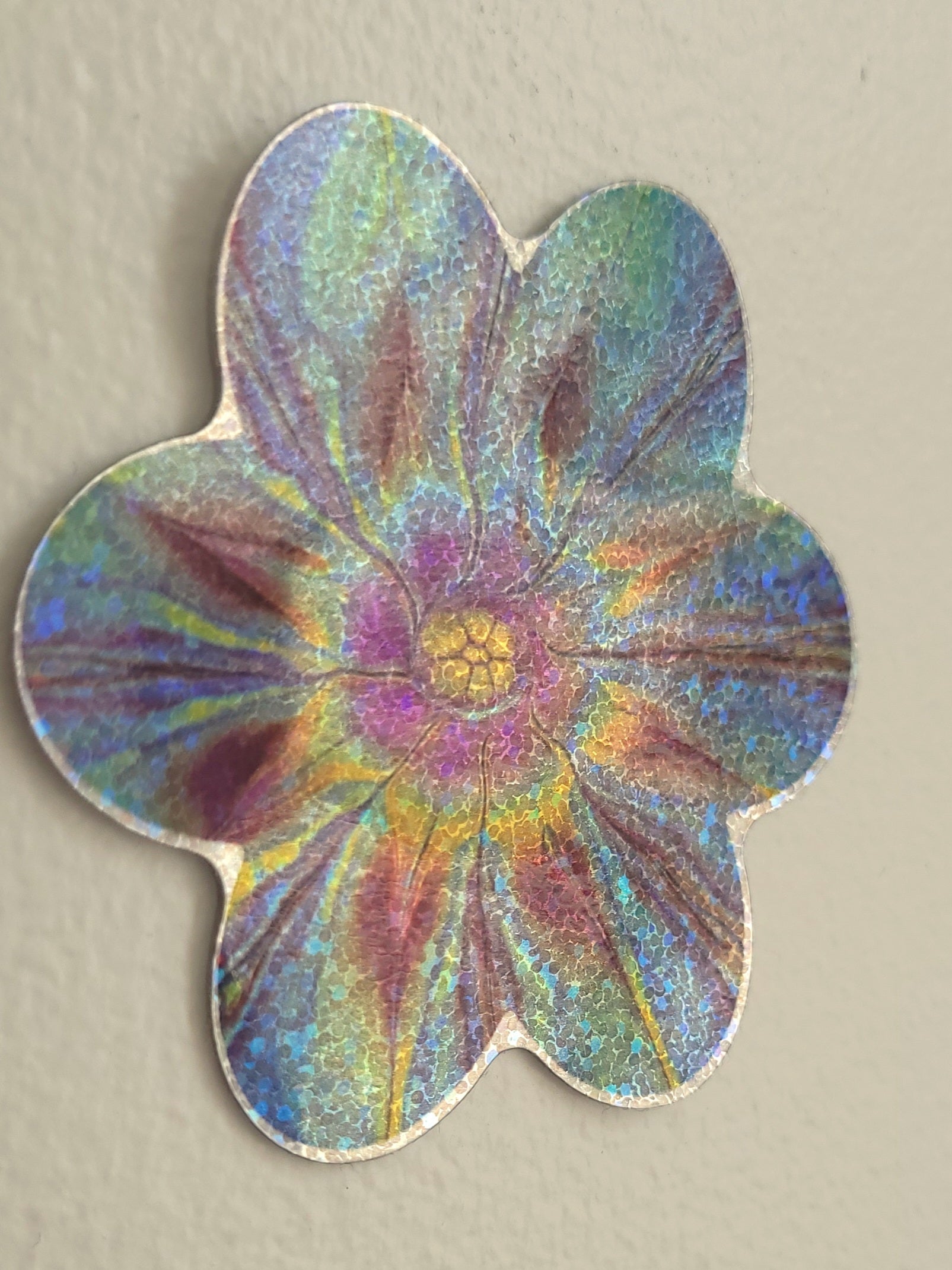 "Holographic Bloom" Flower glitter 3" waterproof vinyl stickers