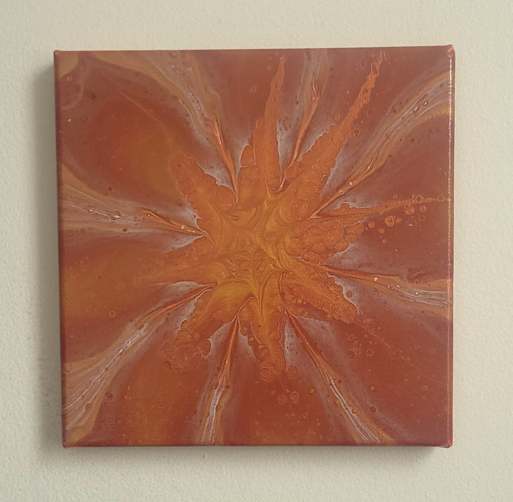 "Golden Burst" 8x8" Original Acrylic Pour on Canvas