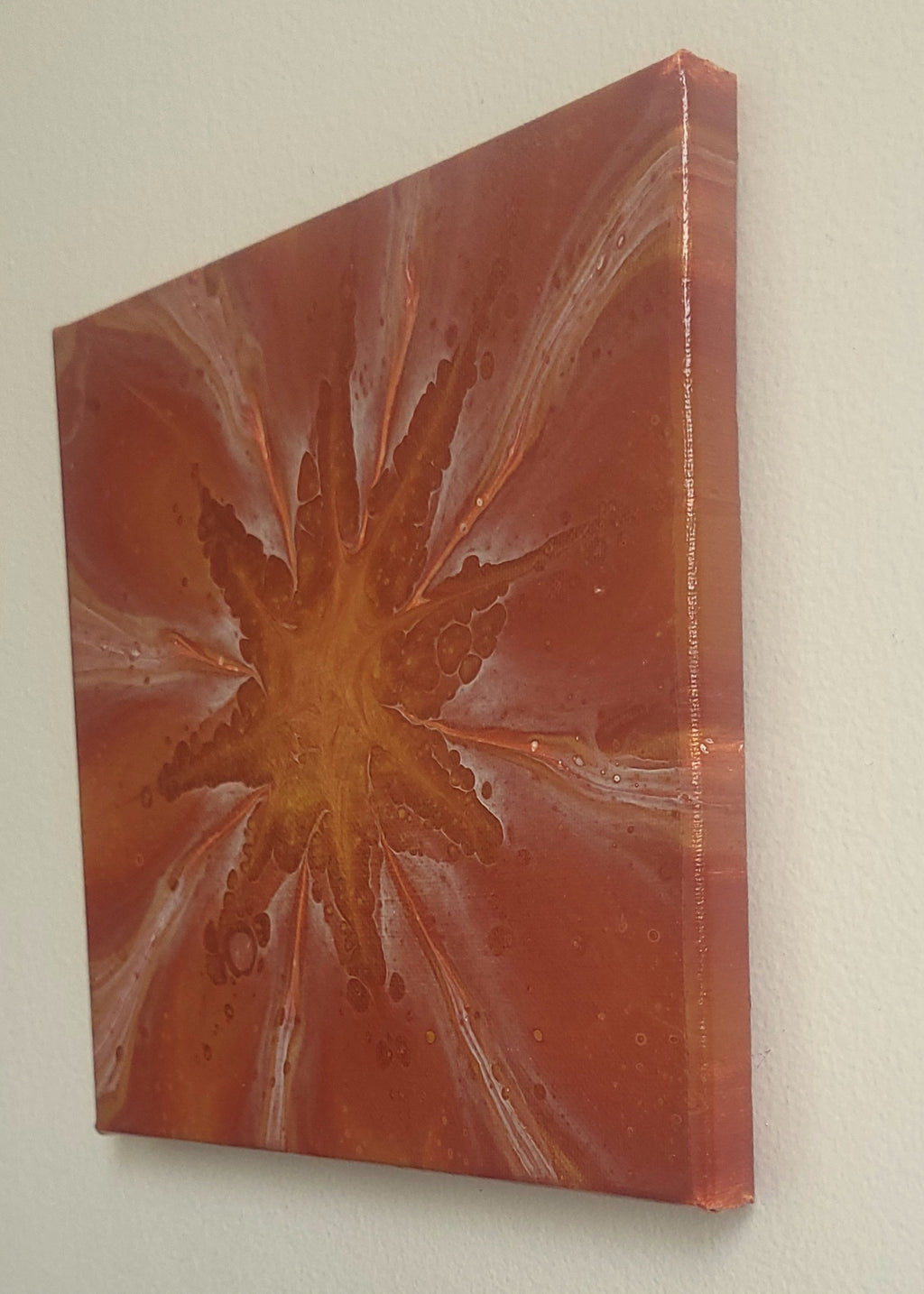 "Golden Burst" 8x8" Original Acrylic Pour on Canvas