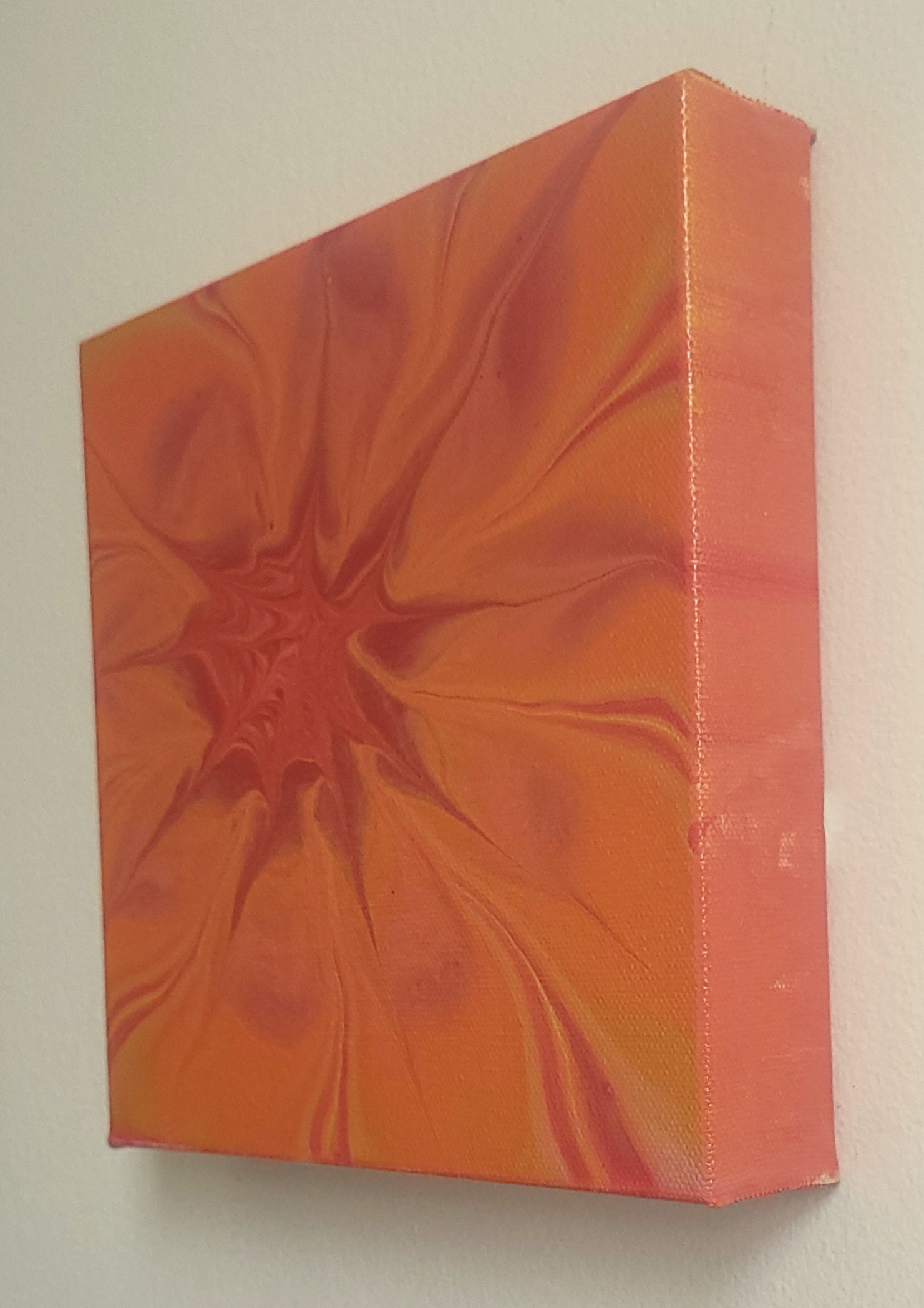 "Fire Flower" 8x8" Original Acrylic Pour On Canvas