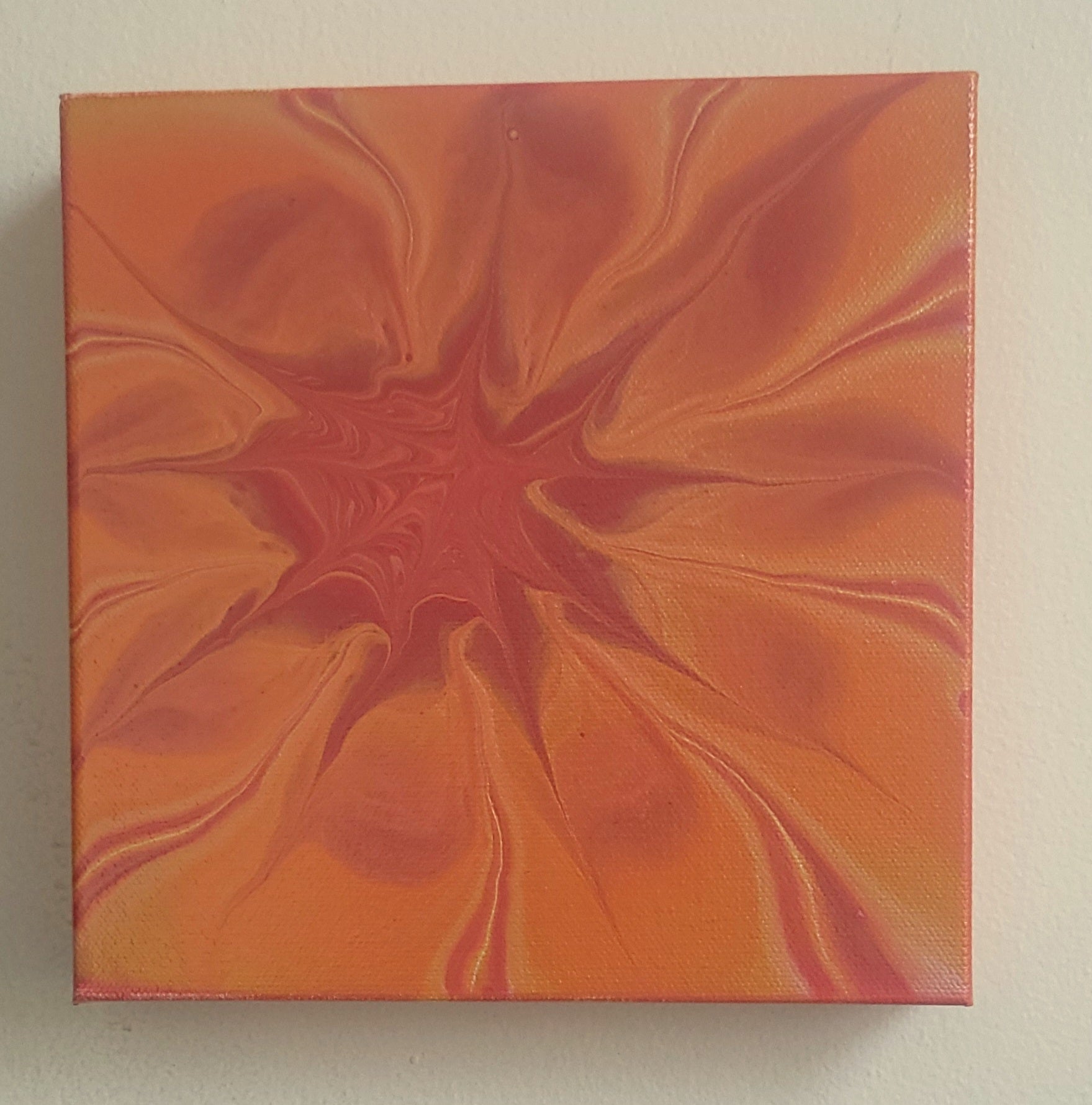 "Fire Flower" 8x8" Original Acrylic Pour On Canvas