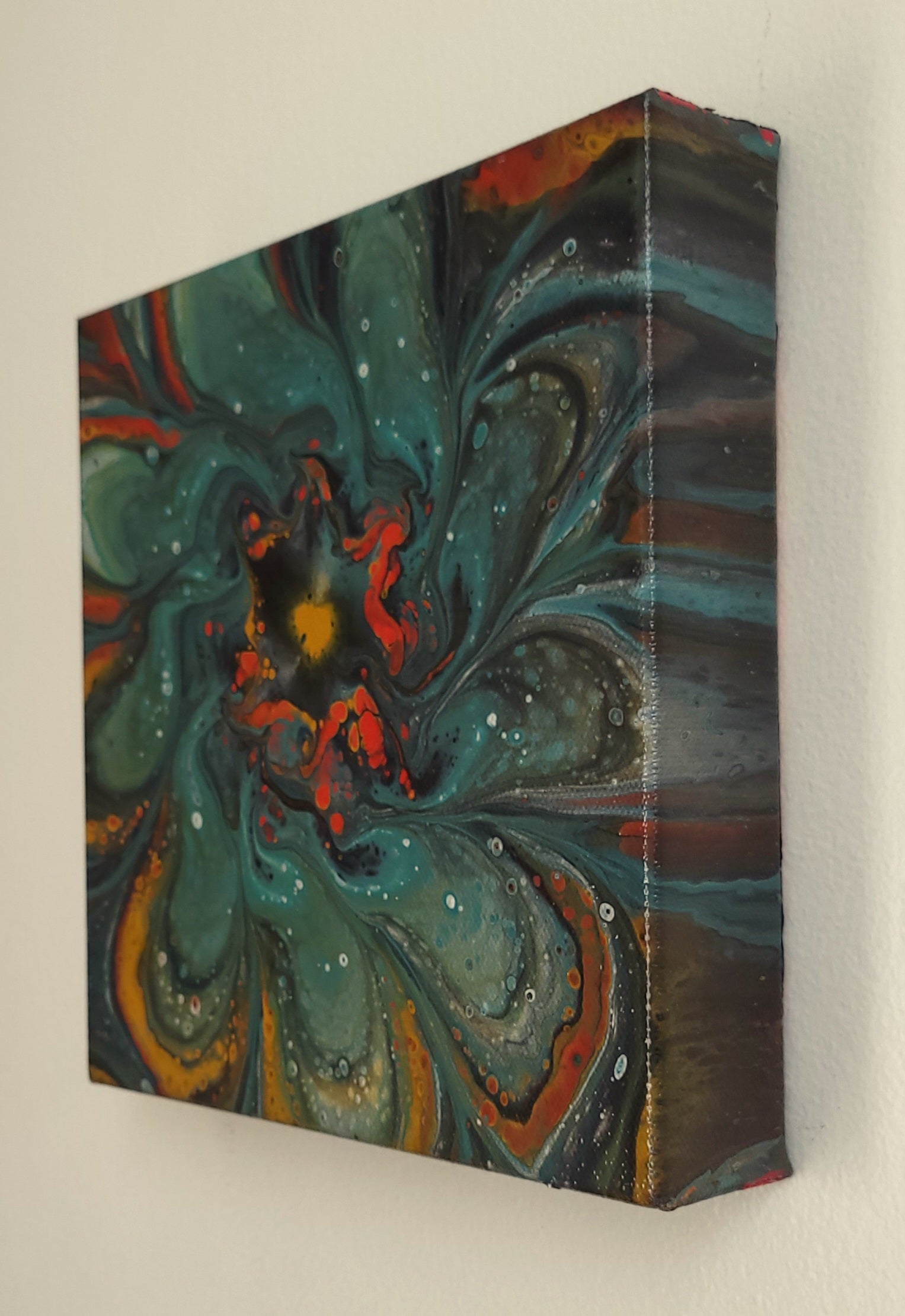 "When Color Finds It's Fire" 8x8" Original Acrylic Pour on Canvas