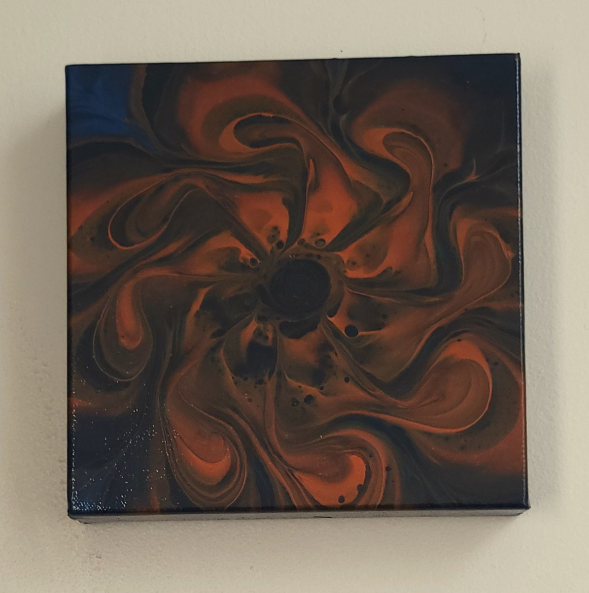 "Ember Unfolding" 8x8" Original Acrylic Pour on Canvas