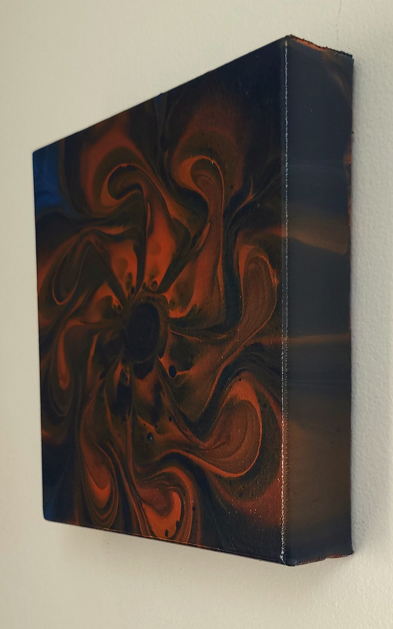 "Ember Unfolding" 8x8" Original Acrylic Pour on Canvas