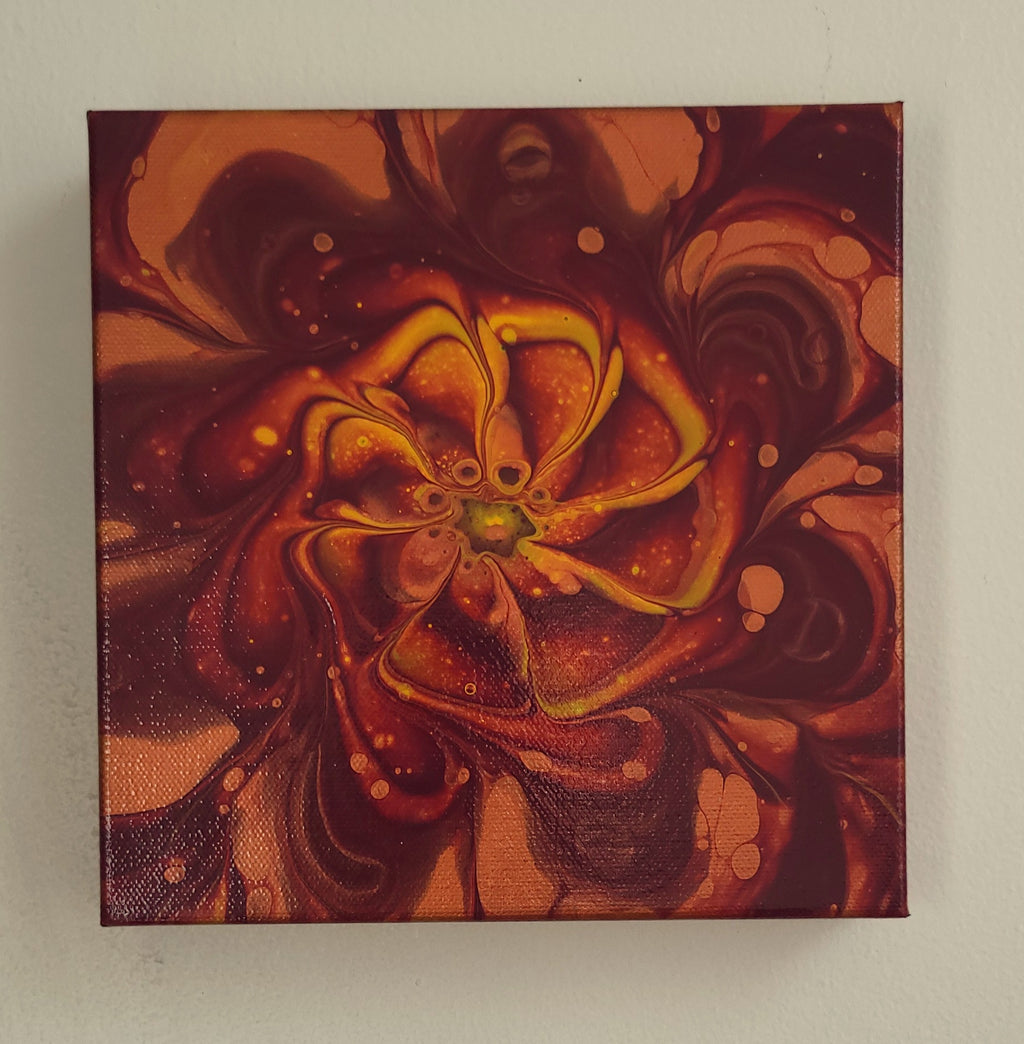 "When Warmth Opens" 8x8" Original Acrylic Pour on Canvas