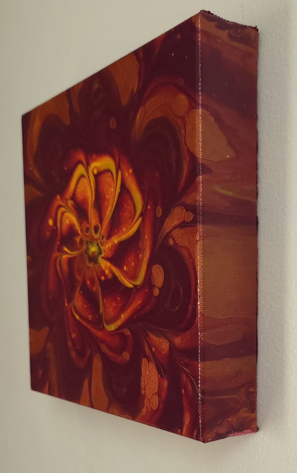 "When Warmth Opens" 8x8" Original Acrylic Pour on Canvas