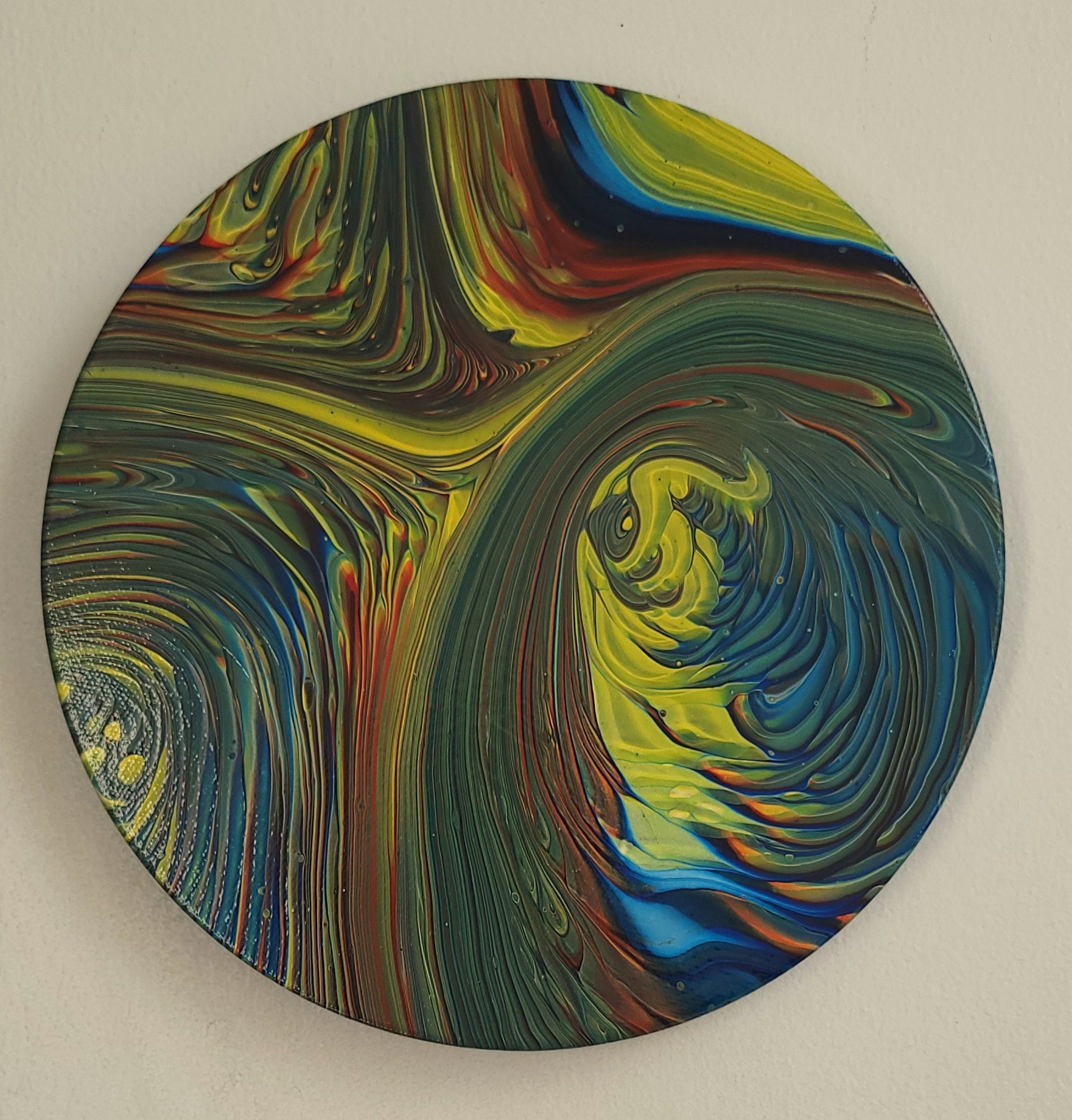 "Spectrum Surge" 10" Round Original Acrylic Pour on Canvas